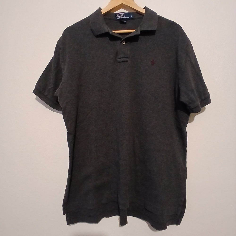 Polo Ralph Lauren Mens Gray Short Sleeve Cotton Polo Shirt Red Pony Logo Large